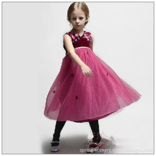 Girls Dress Vest Dress Veil Princess National Style Flower Dress